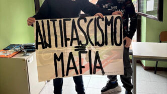 Striscioni &Quot;Antifascismo = Mafia&Quot; Esposti In Scuole Italiane, Simbolo Di Protesta Contro Il Fascismo.